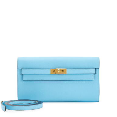 View full screen - View 1 of Lot 122. Bleu Celeste Epsom Kelly-To-Go Wallet Gold Hardware, 2024.