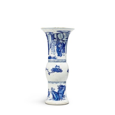 View full screen - View 1 of Lot 66. A blue and white 'figural' beaker vase, Qing dynasty, Kangxi period.