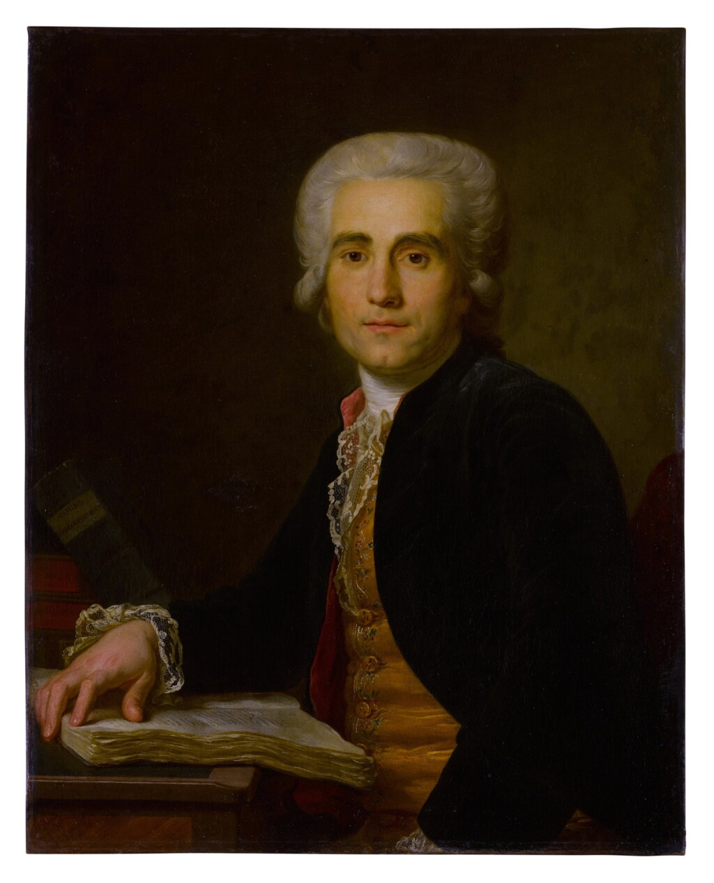 View full screen - View 1 of Lot 133. Portrait of Dr. Jean-Louis Baudelocque, half-length, seated at a table with an open book.