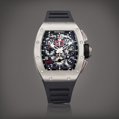 View full screen - View 1 of Lot 2310. Felipe Massa, Reference RM011 | A titanium semi-skeletonised annual calendar flyback chronograph wristwatch with date, Circa 2007 | Richard Mille | Felipe Massa 型號RM011 | 鈦金屬半鏤空年曆飛返計時腕錶,備日期顯示,約2007年製.