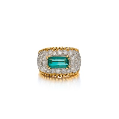 View full screen - View 1 of Lot 335. Emerald and Diamond Ring.