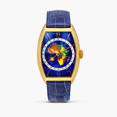 View full screen - View 1 of Lot 2563. Cintrée Curvex ‘World Wide, Africa’, Reference 5850WW | A pink gold dual time wristwatch with cloisonné enamel dial, Circa 2000.