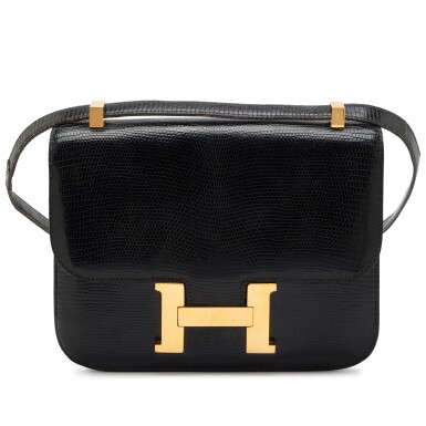 View full screen - View 1 of Lot 69. Vintage Black Shiny Lizard Constance 23 Gold Hardware, 1960s.