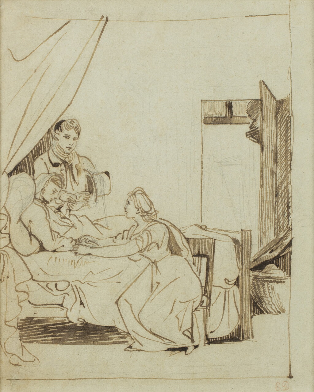View full screen - View 1 of Lot 124. Recto : La visite du médecin ; Verso : Etudes de chevaux.