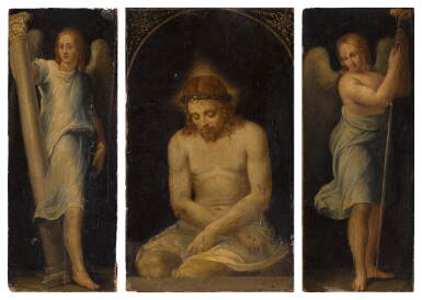 View full screen - View 1 of Lot 3. Christ as the Man of Sorrows, flanked by two angels .