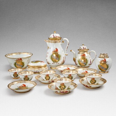 View full screen - View 1 of Lot 94. A rare Meissen armorial tea and coffee service made for the Morosini family, the sugar box Dated 1731 .