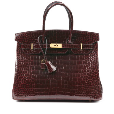 View full screen - View 1 of Lot 650. Bourgogne Shiny Porosus Crocodile Birkin 35 Gold Hardware, 2015 .