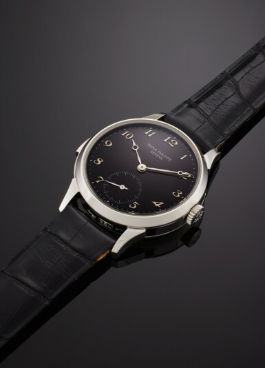 View full screen - View 1 of Lot 23. Reference 3979HP-001 | A platinum minute repeating wristwatch with enamel dial, Made to commemorate the 150th Anniversary of Patek Philippe, Made in 1994.