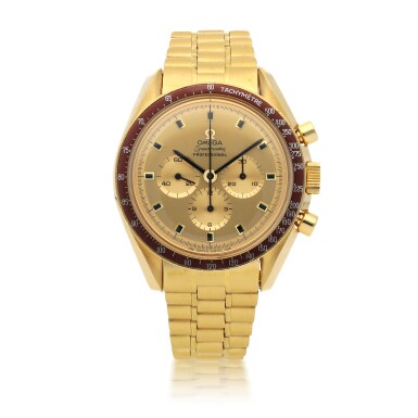 View full screen - View 1 of Lot 371. SPEEDMASTER APOLLO XI, REF 145.022-69 YELLOW GOLD CHRONOGRAPH WRISTWATCH WITH BRACELET MADE IN 1970.