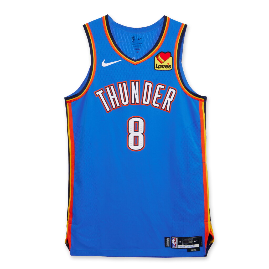 View full screen - View 1 of Lot 80. Jalen Williams Oklahoma City Thunder 2023-2024 Kia NBA Tip-Off Game Worn Icon Edition Jersey.