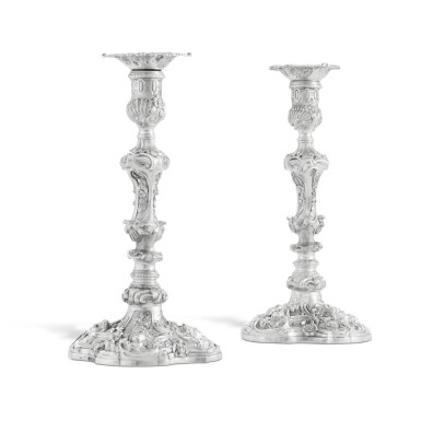 View full screen - View 1 of Lot 108. A pair of George IV silver candlesticks, Craddock & Reid, London, 1821.