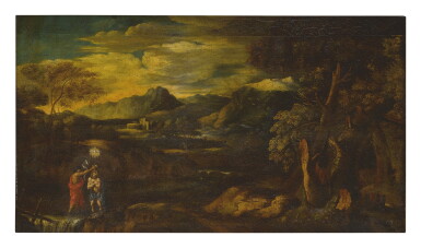 View full screen - View 1 of Lot 51. FOLLOWER OF SALVATOR ROSA | AN ARCADIAN LANDSCAPE WITH THE BAPTISM OF CHRIST.