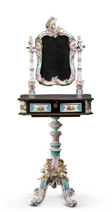 View full screen - View 1 of Lot 102. A German porcelain and ebonised wood dressing table, late 19th century.