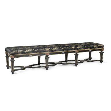 View full screen - View 1 of Lot 186. A set of Italian ebonised, parcel-gilt and hardstone inlaid seat furniture, circa 1890.