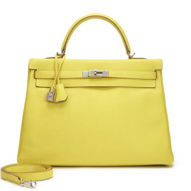 View full screen - View 1 of Lot 119. Limited Edition Lime Epsom and Gris Perle Verso Candy Kelly 32 Retourné Palladium Hardware, 2011.