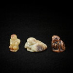 A yellow jade 'bird' pendant, a celadon jade 'bird' pendant, and a celadon jade 'bird' finial, Jin - Yuan dynasty 金至元 黃玉鳥形墜飾一件、青玉鳥形墜飾一件、及青玉鳥形冠飾一件