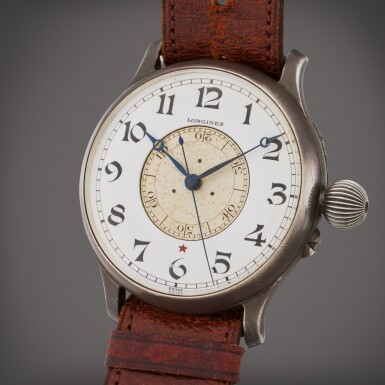 View full screen - View 1 of Lot 56. Weems | Retailed by A. Wittnauer Co.: An oversized silver second-setting sidereal timed Aviators watch, Previously Belonging to Admiral Richard E. Byrd, Circa 1933.