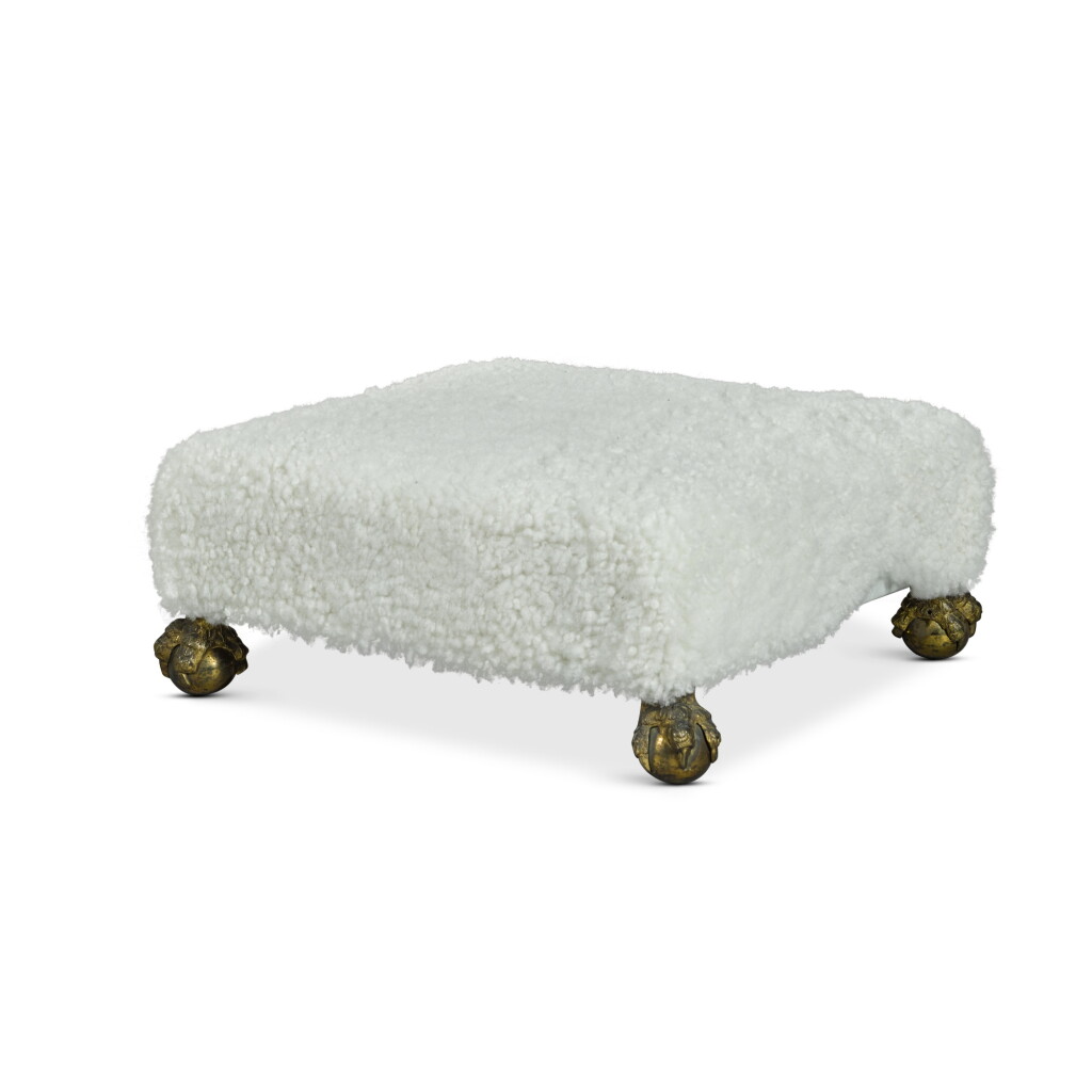 View full screen - View 1 of Lot 43. A Regency style fleece-upholstered and gilt-brass footstool.
