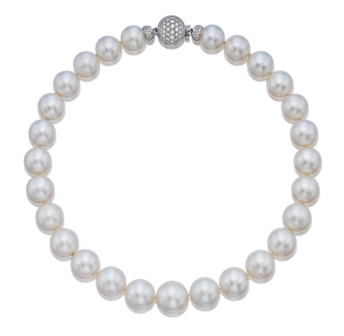 View full screen - View 1 of Lot 106. Cultured Pearl and Diamond Necklace.