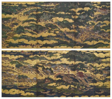 View full screen - View 1 of Lot 2153. Anonymous, Kurama and Itsukushima, Edo period, 17th century | 鞍馬厳島図屏風 江戸時代初期 17世紀.