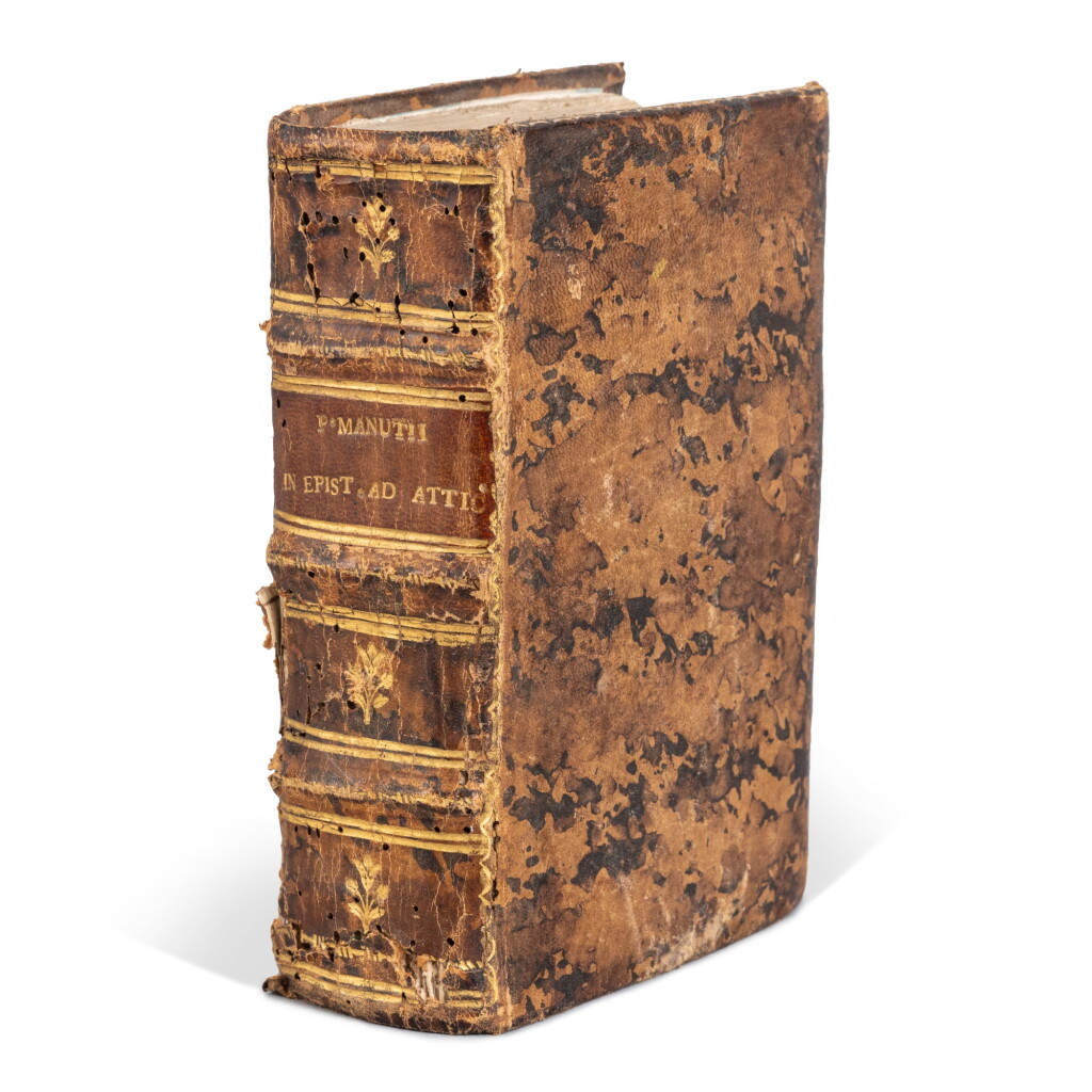 View full screen - View 1 of Lot 953. Manuzio, epistolas Ciceronis ad Atticum, Venice, Aldo II, 1572, nineteenth-century Italian mottled sheep.