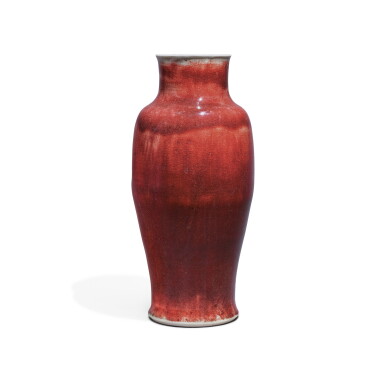 View full screen - View 1 of Lot 339. A copper-red-glazed 'langyao' vase, Qing dynasty, Kangxi period | 清康熙 郎窰紅釉觀音尊.