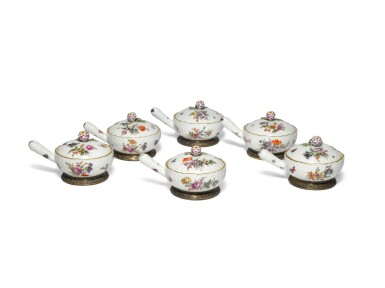 View full screen - View 1 of Lot 118. A Set of Six Berlin Pan-Form Condiment Boxes and Covers, with Silver-Gilt Mounts, Circa 1760, the Mounts Circa 1900.