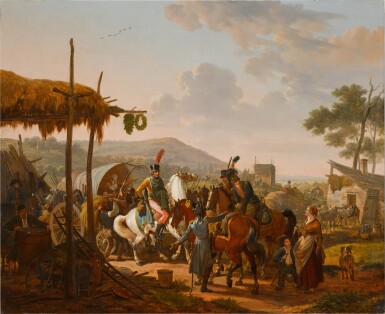 View full screen - View 1 of Lot 377. A military encampment, with an extensive landscape beyond.