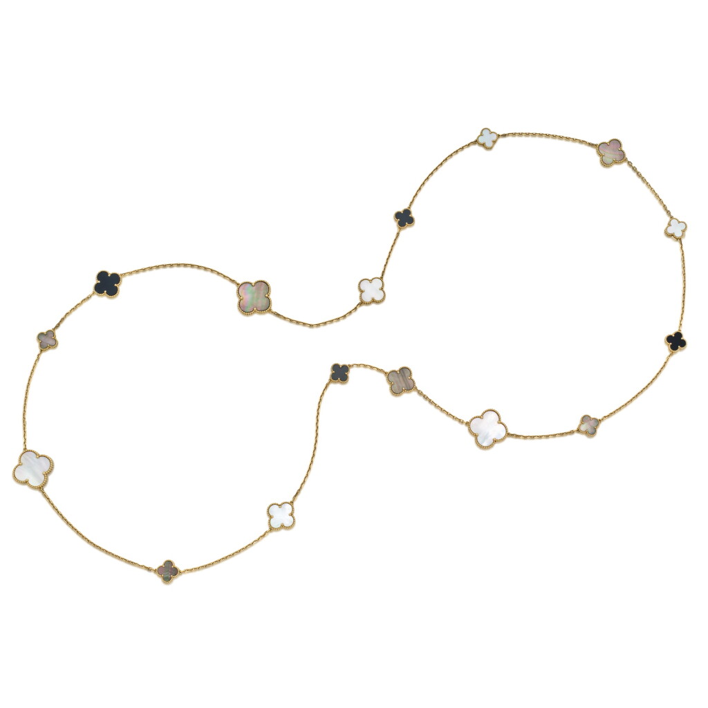 View full screen - View 1 of Lot 144. Gold, Mother-of-Pearl and Onyx 'Magic Alhambra' Necklace, France.
