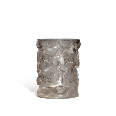 View full screen - View 1 of Lot 3534. A rock crystal 'prunus' brush pot, Qing dynasty, 19th century | 清十九世紀 水晶梅花紋筆筒.