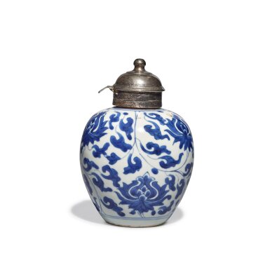 View full screen - View 1 of Lot 39. A blue and white 'lotus' jar, 17th century | 十七世紀 青花纏枝蓮紋罐.
