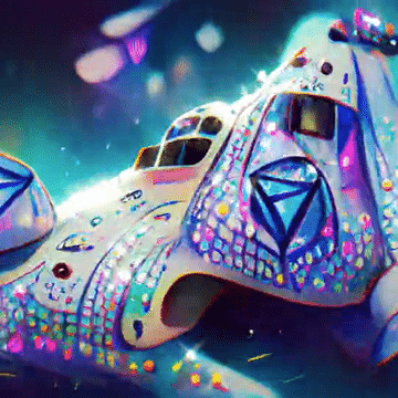 View full screen - View 1 of Lot 11. Diamond Spaceship Flying Through a Gem Galaxy.