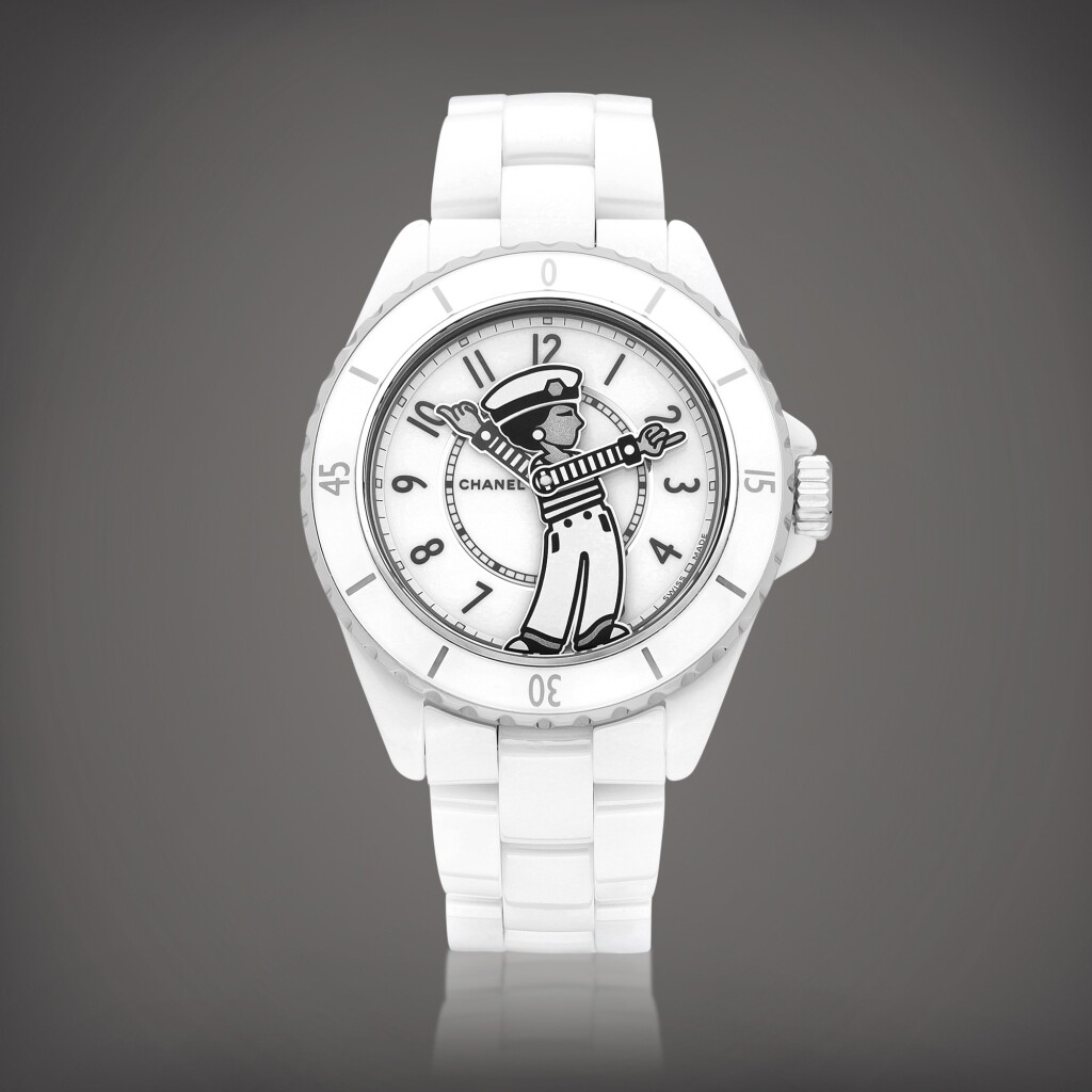 View full screen - View 1 of Lot 8897. Mademoiselle J12 La Pausa, Reference H7481 | A limited edition white ceramic and stainless steel wristwatch with statuette of Mademoiselle Chanel dial and bracelet, Circa 2023 | 香奈兒 | Mademoiselle J12 La Pausa 型號H7481 | 限量版白色陶瓷及精鋼鏈帶腕錶,備Mademoiselle Chanel剪影錶盤,約2023年製.