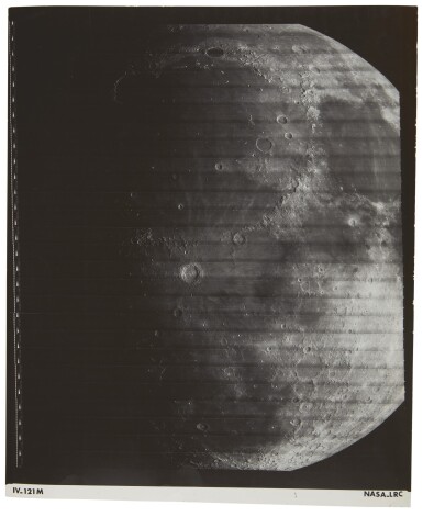 View full screen - View 1 of Lot 224. LUNAR ORBITER IV | NEARSIDE OF THE MOON WITH CRATER COPERNICUS IN THE OCEANUS PROCELLARUM, THE "SEETHING BAY" (SINUS AESTUUM), AND VARIOUS LUNAR SEAS, TAKEN 11-26 MAY, 1967..