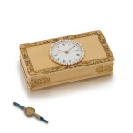 A PEARL-SET FOUR-COLOUR GOLD AND ENAMEL MUSICAL WATCH SNUFF BOX, THE MOVEMENT ATTRIBUTED TO PIGUET & MEYLAN, GENEVA, CIRCA 1820,