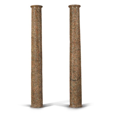 View full screen - View 1 of Lot 37. A pair of spiraled Aswan granito rosso columns, probably Italian, Renaissance or earlier.