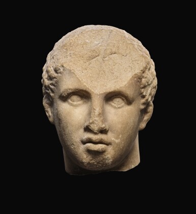 View full screen - View 1 of Lot 22. A GREEK MARBLE HEAD OF A YOUTH, 3RD QUARTER OF 4TH CENTURY B.C..