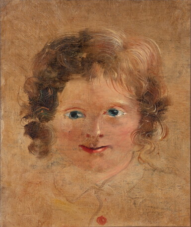 View full screen - View 1 of Lot 136. Portrait de Boby sur fond jaune, gilet bouton rouge.