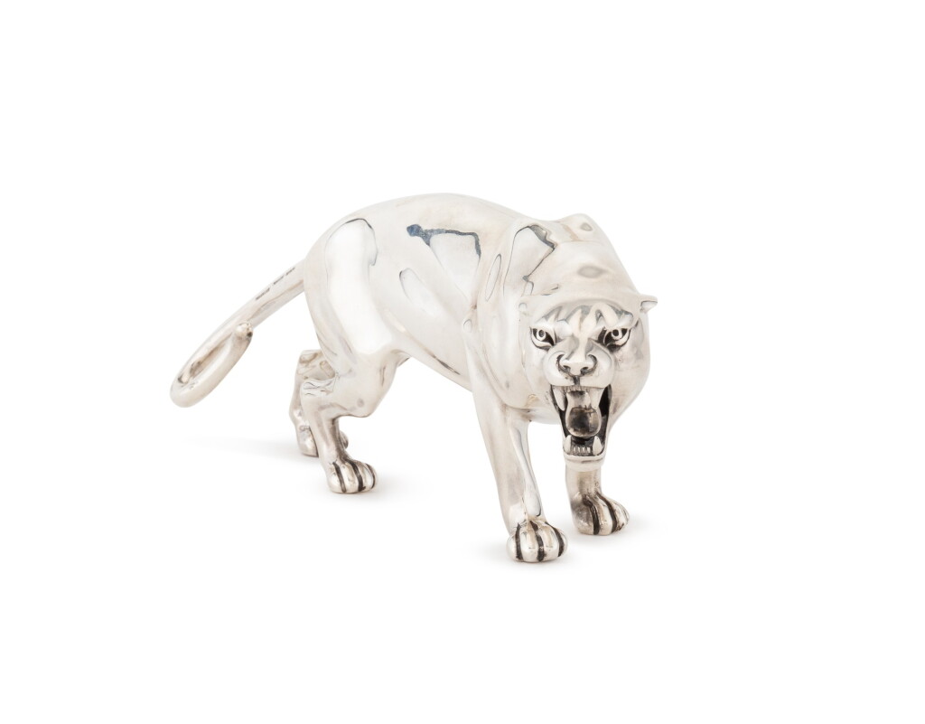 View full screen - View 1 of Lot 7. A silver panther, Buccellati, Milan, modern | Panthère en argent par Buccellati, Milan, moderne.