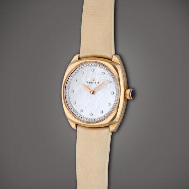 View full screen - View 1 of Lot 87. Reference 18.1971.681 Star Elite | A pink gold and diamond-set automatic cushion shaped wristwatch with Mother of pearl dial, Circa 2015.