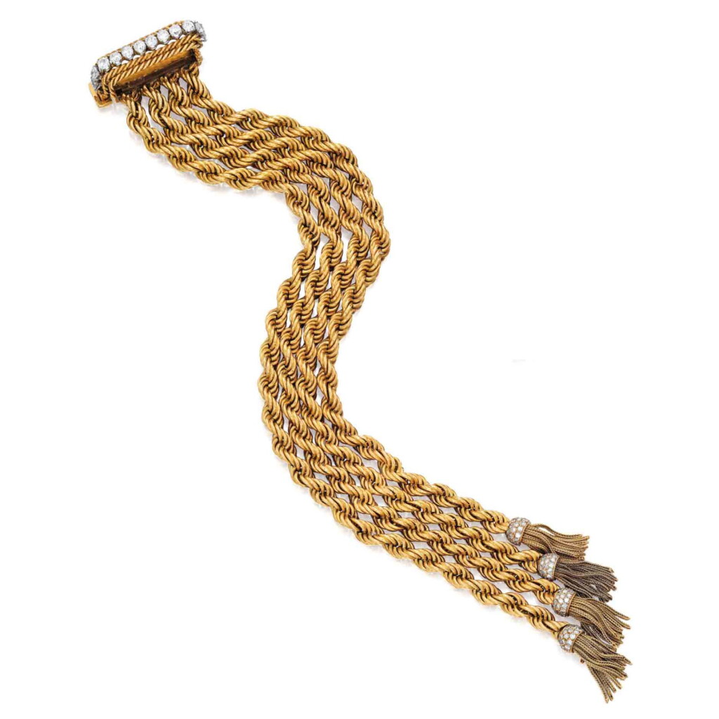 View full screen - View 1 of Lot 221. Gold and Diamond Bracelet, France.