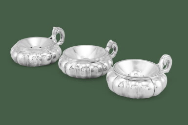 View full screen - View 1 of Lot 316. Three Italian silver spitoons, Venice, 18th century | Trois crachoirs en argent, Venise, XVIIIe siècle.