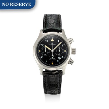 View full screen - View 1 of Lot 117. IWC | DER FLIEGERCHRONOGRAPH, REFERENCE 3706 A STAINLESS STEEL CHRONOGRAPH WRISTWATCH WITH DATE, CIRCA 1990.