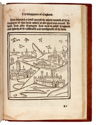 View full screen - View 1 of Lot 98. Chronicles of England; Higden, Descrypcyon of Englonde, Wynkyn de Worde, 1497-1498, later calf gilt.