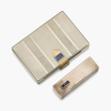 View full screen - View 1 of Lot 217. Styptor and Sapphire Compact and Lipstick Holder.