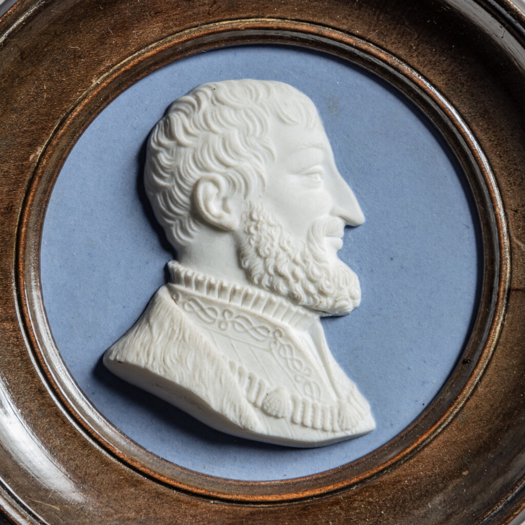 View full screen - View 1 of Lot 2. A collection of twenty-four Sèvres blue ground portrait medallions, circa 1825 I Ensemble de vingt-quatre médaillons en porcelaine de Sèvres, vers 1825.