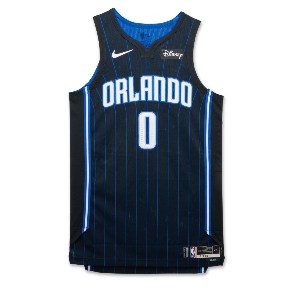 View full screen - View 1 of Lot 102. Anthony Black Orlando Magic 2023-2024 Game Worn Icon Edition Jersey .
