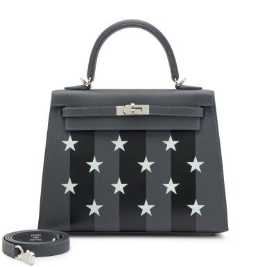 View full screen - View 1 of Lot 92. Limited Edition Ardoise, Black, and Peppermint Epsom and Tadelakt Casaque Etoilee Sellier Kelly 25 Palladium Hardware, 2024.