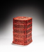 A carved cinnabar lacquer four-tiered box and cover, Ming dynasty, Wanli period