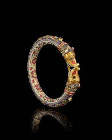 View full screen - View 1 of Lot 128. A gem-set and enamelled bracelet (kada), India, Rajasthan, Jaipur, circa 1800.